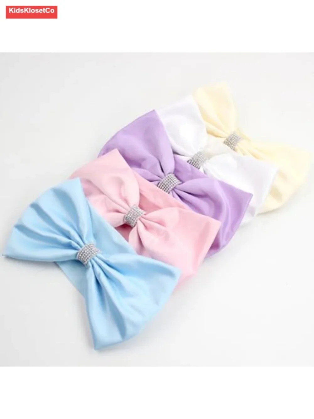 8 Oversized Satin Baby Bow Headband with Rhinestone Nylon Hair Band for